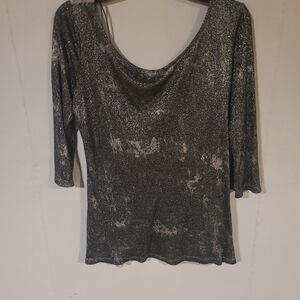 BKE Black and Silver Sparkle Scoop Neck Top